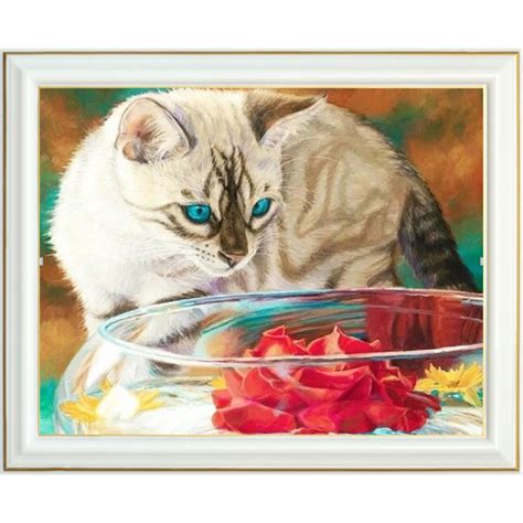 Broderie Diamant Chat Joueur 40 X 50 Cm Lartera