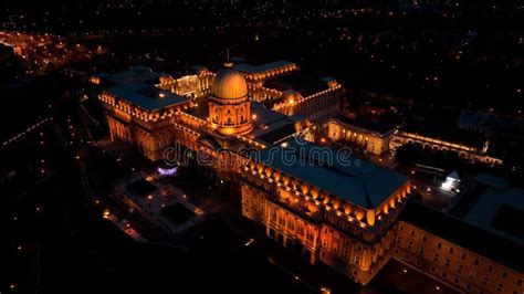 Aerial Night View of Buda Castle Royal Palace in Budapest, Hungary ...