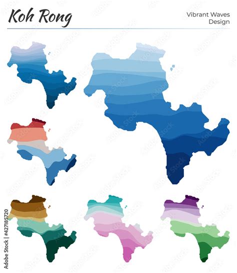 Set Of Vector Maps Of Koh Rong Vibrant Waves Design Bright Map Of