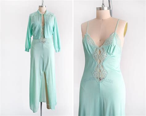70s Mint Green Nightgown Bed Jacket Set Vintage 1970s Lingerie Small Etsy