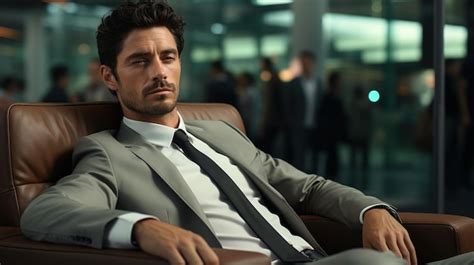 Premium Ai Image Mature Businessman Sitting On Leather Sofa Portrait