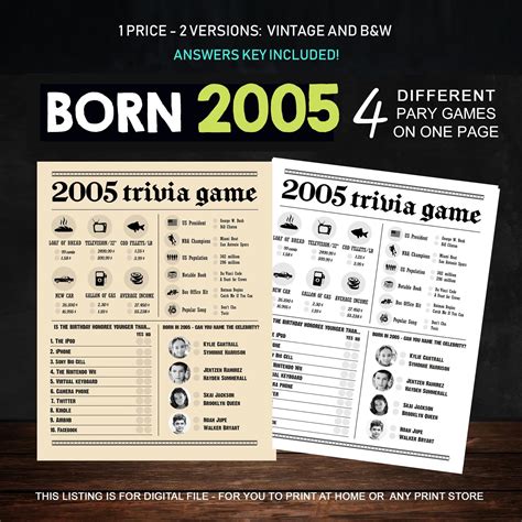 Trivia 18th birthday party games printables trivia games born 2005