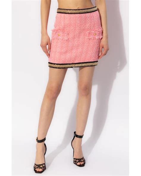 Balmain Tweed Skirt In Red Lyst