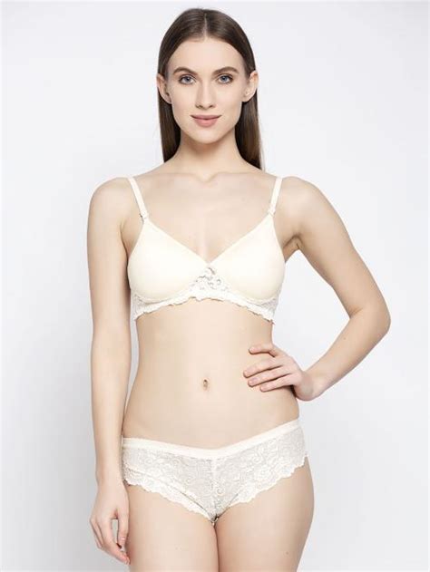 PrettyCat Beige Self Design Polycotton Bra Panty Set PCJ SET 6025