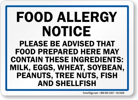 Peanut Allergy Warning Signs Nut Free Zone Signs