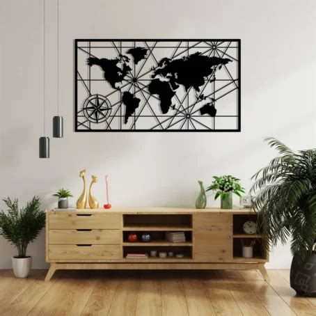 D Co Mural M Tal Carte Du Monde Noir Decor Metal Fr