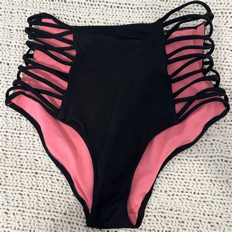 Pink Victoria S Secret Swim Pink Victorias Secret Black And Pink Strappy Bikini Poshmark