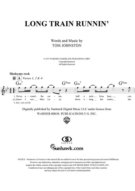 Long Train Runnin Sheet Music By The Doobie Brothers For Lead Sheet