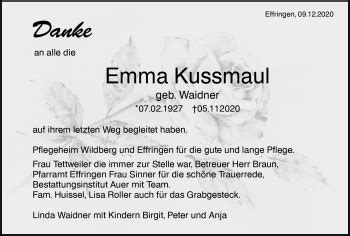 Traueranzeigen Von Emma Kussmaul Schwarzw Lder Bote Trauer