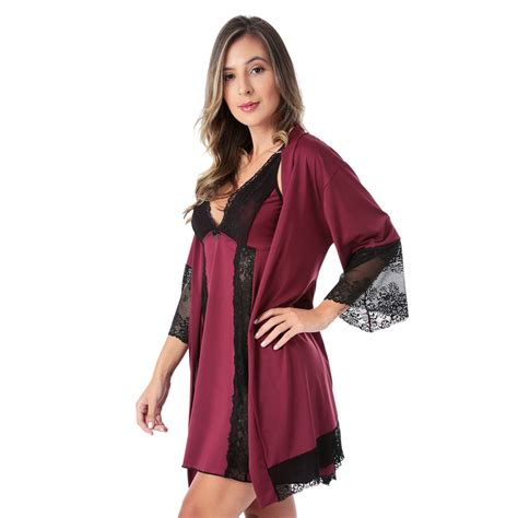 Robe De Renda Pijama Feminino Lingerie Langerie Hobby Sexy Lua de Mel Noiva Kimono Roupão