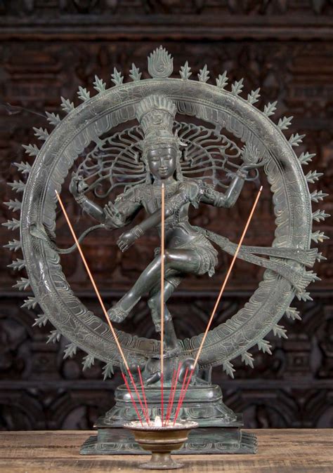 Brass Shiva Statue As Lord Of Dance Nataraja Under Fiery Arch On The