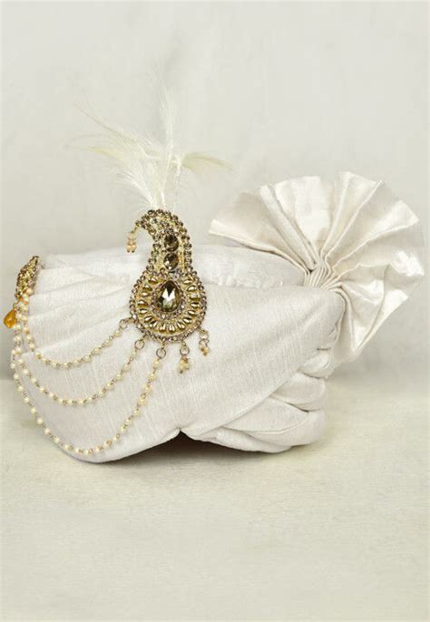 Solid Color Dupion Silk Turban In Off White Mqt