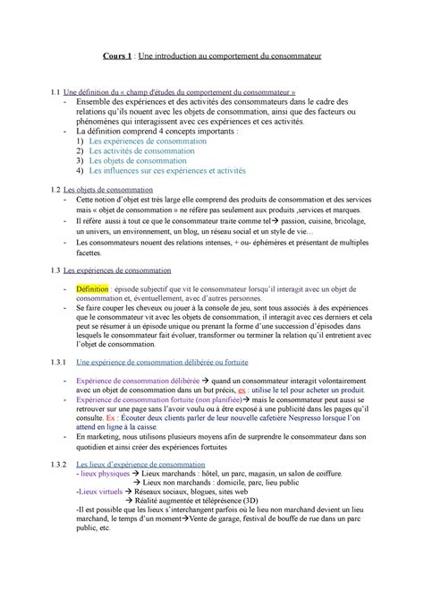 Cours 1 résumé chapitre 1 Cours 1 Une introduction au comportement