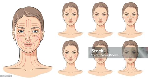 Face Massage Lines Facial Massage Instructions Vector Illustration