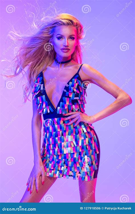 Sensual Blonde Woman With Long Curly Hair Stock Photo Image Of Color Blue 127918506