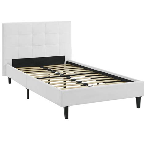 Linnea Twin Bed Frame - White | Upholstered platform bed, Twin bed ...