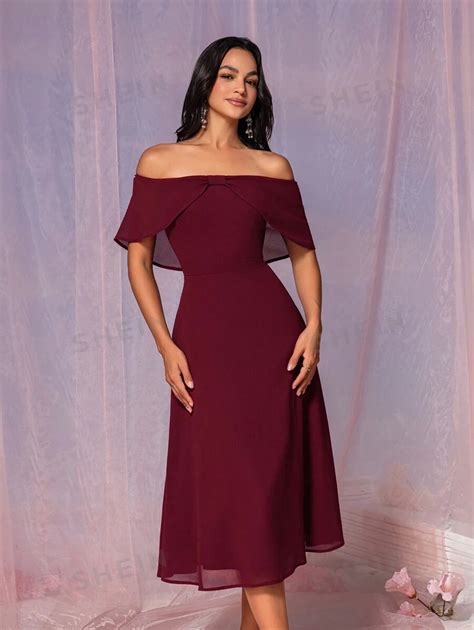 SHEIN Belle Vestido Curto Em Chiffon Vinho Tinto Elegante E Simples