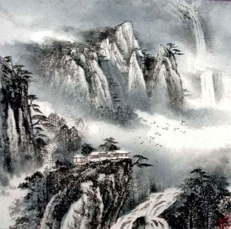 Oriental Chinese Brush Painting landscape Art Yellow Mountain Winter ...