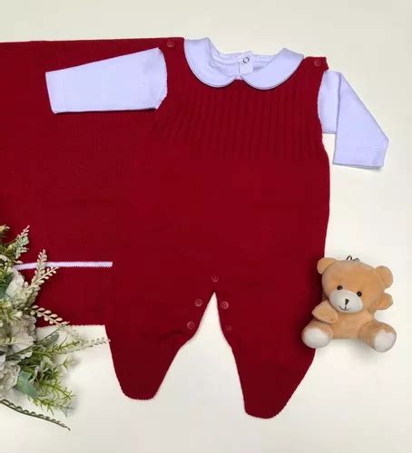 Saída De Maternidade Menino Vermelha 3 Peçs Tricot Completa