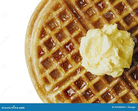 Traditional Classic Belgium American Waffle With Butter And Maple Syrup