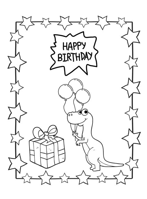 Printable Colour In Happy Birthday Card With Dinosaur A4 Etsy