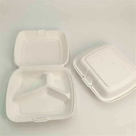 Pfas Free Biodegradable Sugarcane Pulp 9 3 Compartment Clamshell Box