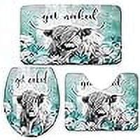 Get Naked Bath Mat Set Farmhouse Highland Cow Teal Floral Bathroom Mat