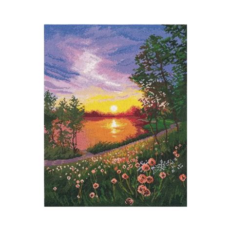 Summer Sunset Landschap Met Zonsondergang Borduurpakket Iris Borduurt