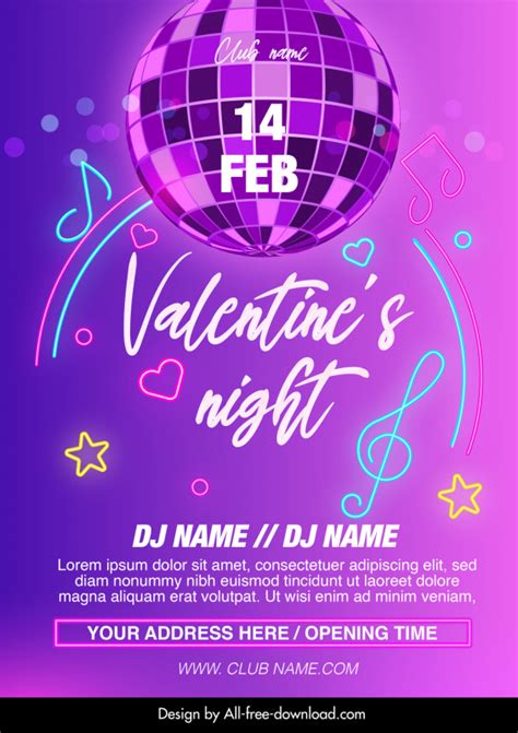 Valentines Night Club Party Flyer Template Modern Elegant Dynamic