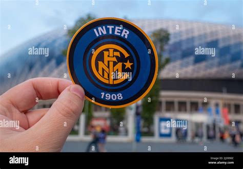 12 September 2021, Milan, Italy. The emblem of the football Inter Milan ...