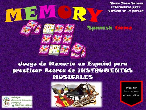 Free Spanish Interactive Memory Game Instrumentos Musicales Vocabulary