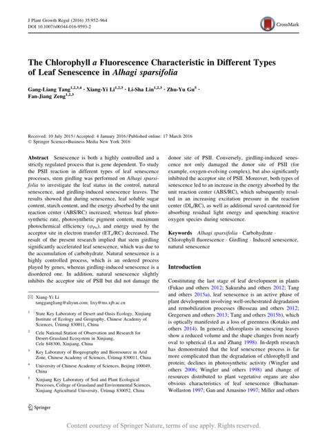 The Chlorophyll A Fluorescence Characteristic In Different Types Of