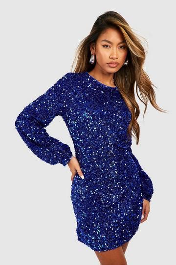 Blue Sequin Dresses Blue Dresses With Sequins Boohoo Uk