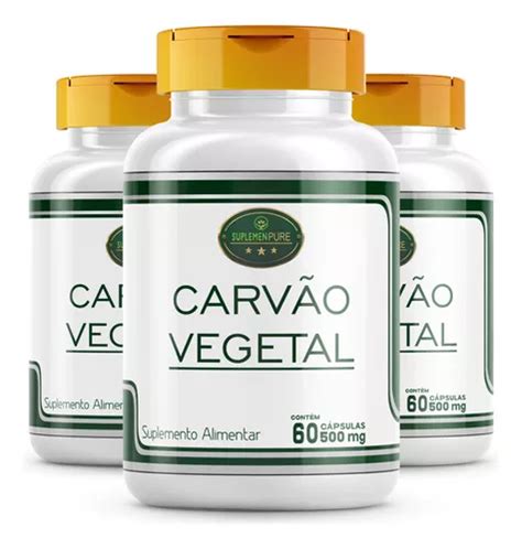 Carvão Vegetal Ativado Em Cápsulas Kit 3 Potes 100 Original