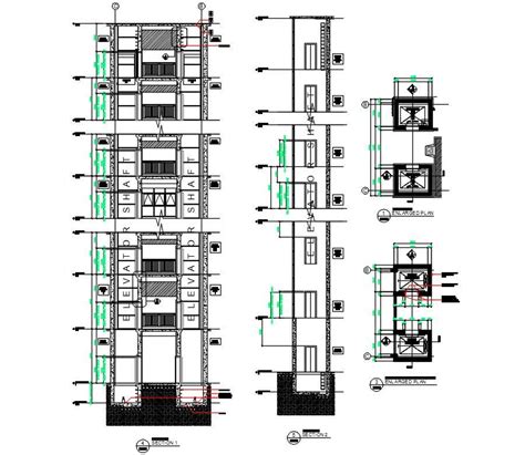 Architectural Scenic Elevator Plans And Section Cadbull