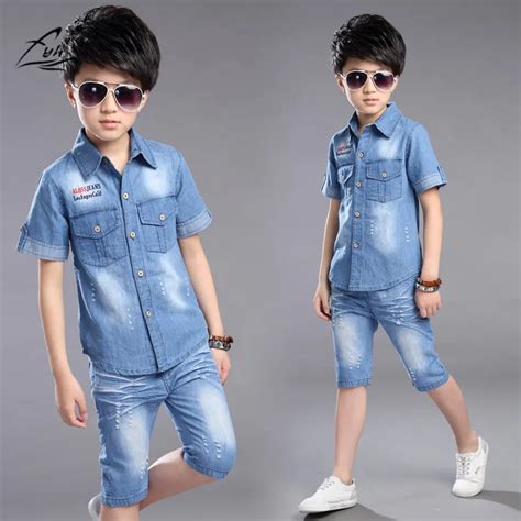 Fyh Boys Clothes Summer Boys Clothing Set 2pcs Cowboy Shirt Denim