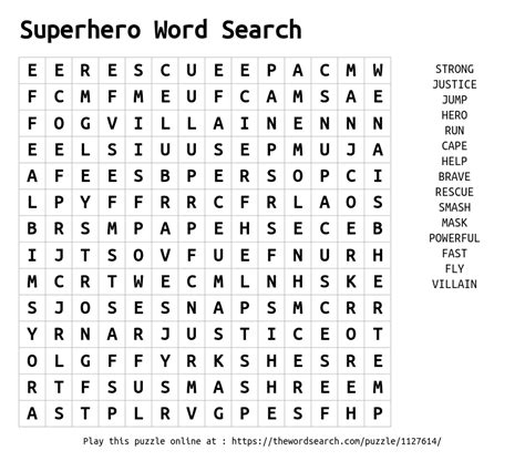 Superhero Word Search Word Search