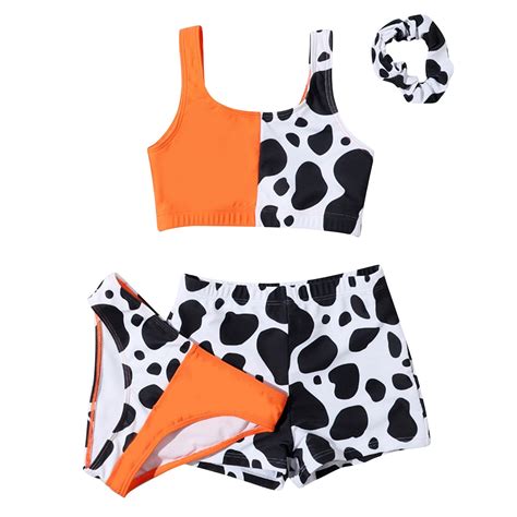 Gyexs Girls Swimsuits Size Bathing Suit Piece Cute Cow Print Bikini Tops Shorts Skirt