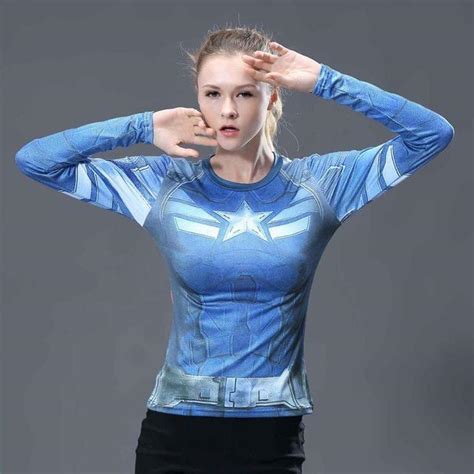 Long Sleeve Captain America Compression Shirt For Women Me Superhero