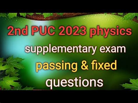 2nd PUC 2023 Physics Supplementary Exam Imp Fix Questions YouTube