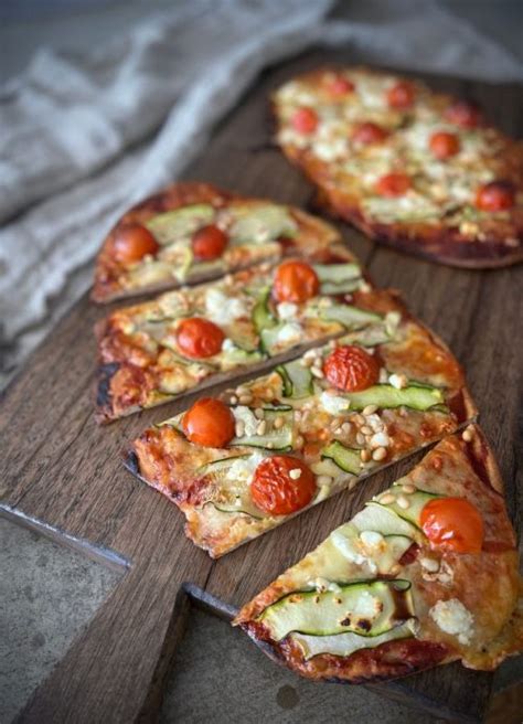 Zucchini Goat Cheese Pine Nut Pizza Delicious Well Nourished