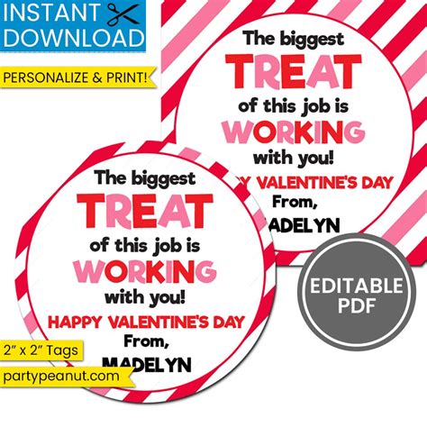 Treat Working With You Coworker Valentines Day Tags Party Peanut