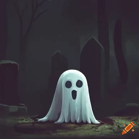 Cute Ghost In A Spooky Graveyard