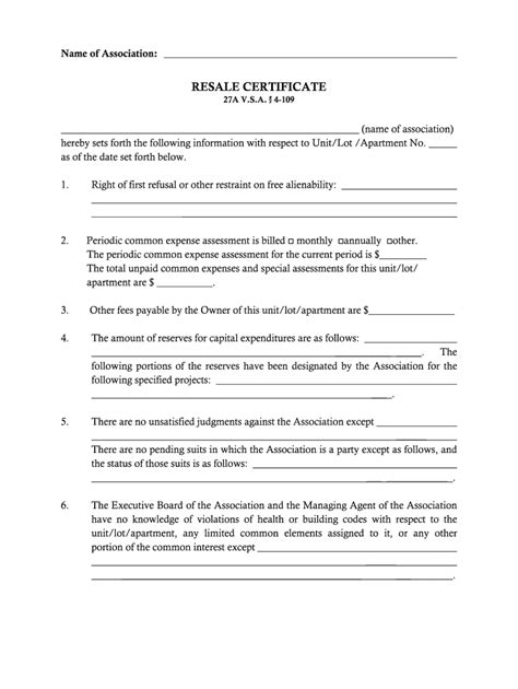 Condo Resale Certificate Form Fill Online Printable Fillable Blank