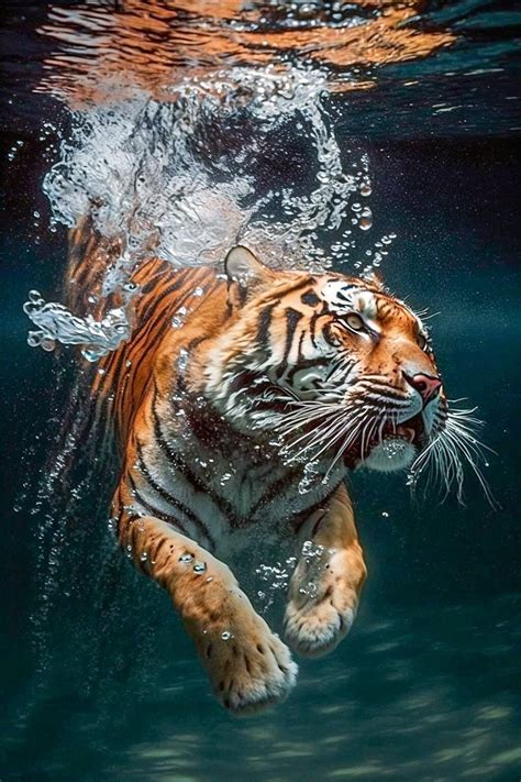 Tiger Underwater Tiger Animal Wildlfie - Etsy