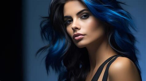 Premium AI Image | A model with striking blue highlights in dark hair ...