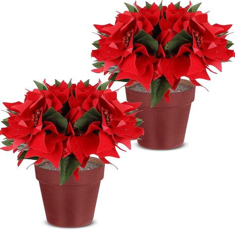 Yilloog Potted Pre Lit Artificial Poinsettia Plant