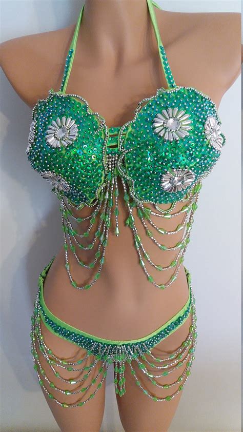 GREEN BIKINI Piece Sequin Beads Samba Costumes Carnival Show Etsy