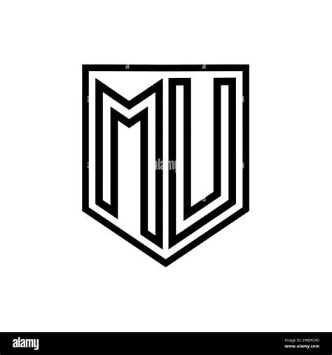 Mu Letter Logo Monogram Shield Geometric Line Inside Shield Isolated