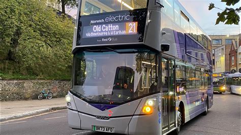 Brand New Electric Bus First Norwich Bk73afo Journey On The 21 Youtube